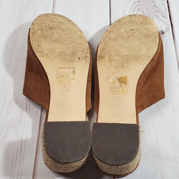 Urban Outfitters Sandals 8 Shoes Womens Jute Heels Open Toe Brown Suede - Picture 9 of 10